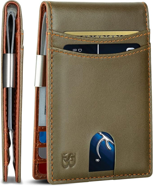 SERMAN BRANDS Mens Money Clip Wallet. RFID Blocking Slim Front Pocket Wallets for Men, Full Grain Leather RFID Minimalist Card Holder | RFID Blocking, Slim, Front Pocket, RFID, Minimalist, Card Holder