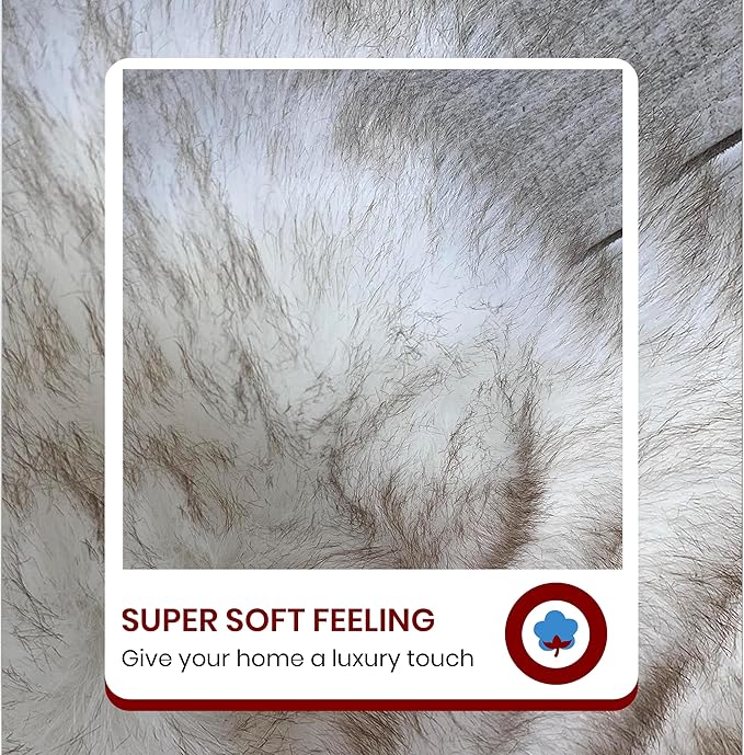 LAMBZY High Pile Super Soft Faux Sheepskin Rug (12'x15, White/Brown Tips)