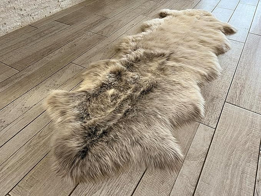 Free Shape Luxury Soft Fluffy Shag Area Rug Double 2'x6', 60x180cm - Vegan Fur Ultra Soft Indoor Carpet Nursery Rugs for Bedroom Home Decor, Brown with Beige Tips