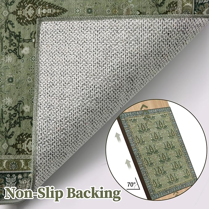 Tangsoo 2x3 Small Washable Entry Rug, Vintage Boho Green Floral Rug for Entryway Bedroom Entrance, Non Slip Soft Low Pile Door Mat Throw Carpet for Kitchen Bathroom Foyer Decor