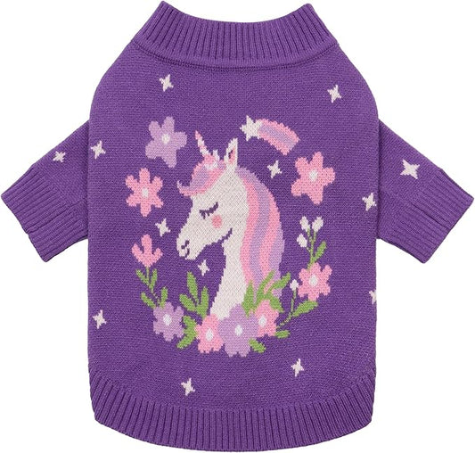Fitwarm Adorable Unicorn Dog Sweater, Thermal Dog Winter Clothes for Small Dogs Girl, Pet Outfit, Purple, Pink, White, Large