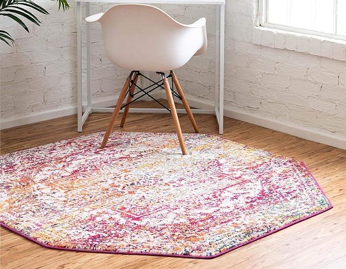 Rugs.com Arlington Collection Rug – 5 Ft Octagon Multi Medium-Pile Rug Perfect for Living Rooms, Kitchens, Entryways