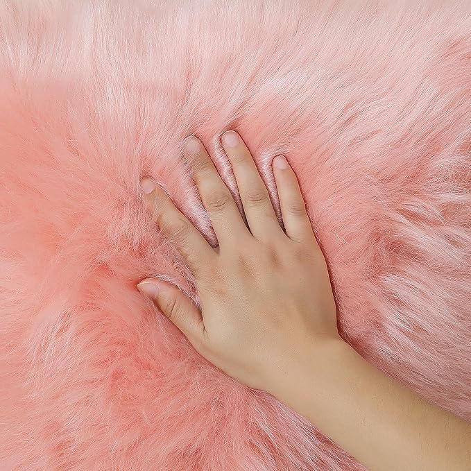 Faux Fur Rug Sheepskin Shag Fluffy Fuzzy Pink 2x6 ft Runner Rugs for Bedroom Bedside Bed Floor Living Room Plush High-Density Cushion Carpet Super Sofa Cover