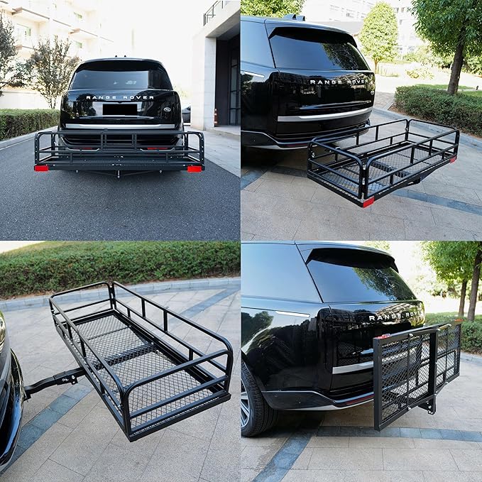fouwick lugglage Basket 60x24x13 inches, Folds Flat, 600 Lbs Heavy Duty Hitch Cargo Basket Black，Luggage Storage (60x24x13 inch)