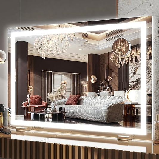 FENNIO Makeup Mirror with Lights 32"x22" ，LED Makeup Mirror ，Large Vanity Mirror with Lights，Touch Sensor with Dimmable 3 Modes, Square White