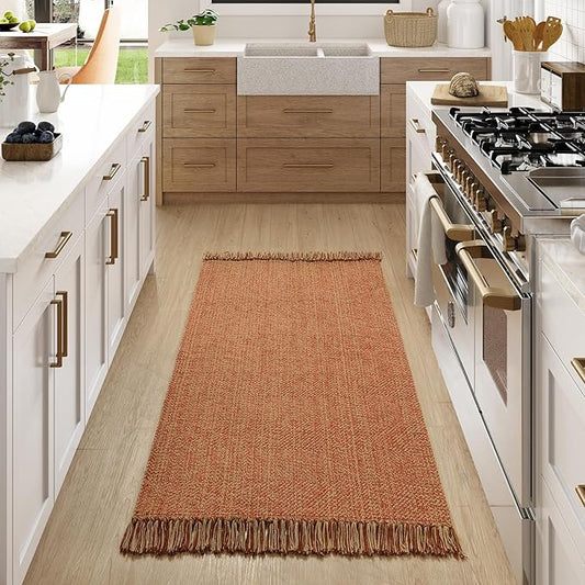 Collive Washable Area Rug 3' x 5', Modern Woven Kitchen Rugs, Terracotta Braided Cotton Rug Indoor Door Mat Throw Carpet for Entryway Living Room Nursery Laundry Room
