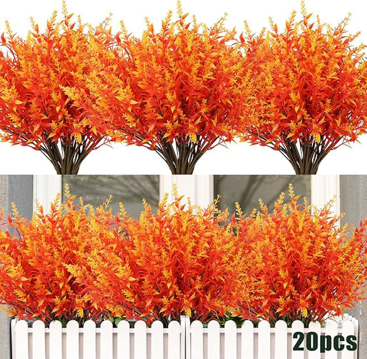 RECUTMS 20 Bundles Artificial Fall Flowers No Fade Faux Autumn Plants, Fake Indoor Outdoor Greenery for Thanksgiving Christmas Wedding Party Home Garden Fireplace Décor(Gold)