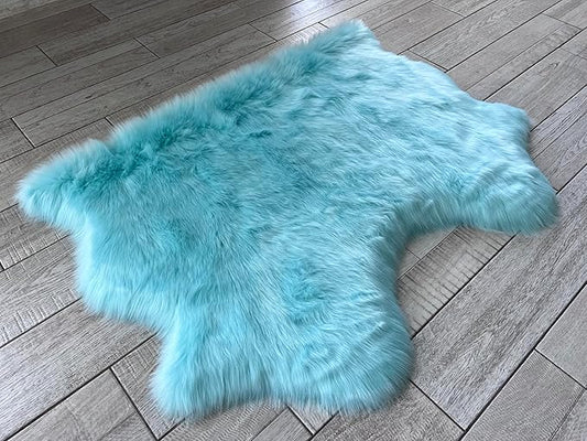 Free Shape Luxury Soft Fluffy Shag Area Rug Double Side by Side 3'x4', 90x120cm - Vegan Fur Ultra Soft Indoor Carpet Nursery Rugs for Bedroom Home Decor, Blue