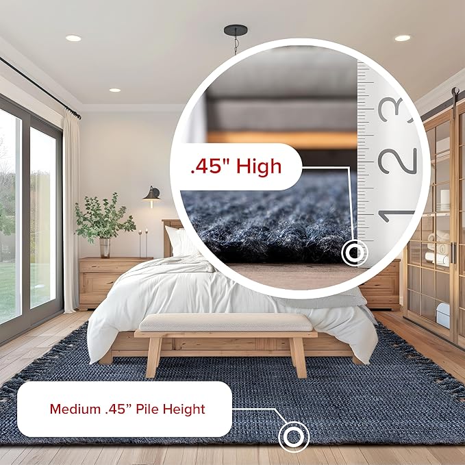 Nuloom Daniela Navy, 7'6" x 9'6", Handmade, Jute, Tassel, Soft and Textured, High Traffic, Stain Resistant, Easy Clean, Durable Area Rug for Bedroom, Living Room, Dining Space, Foyer, Entryway