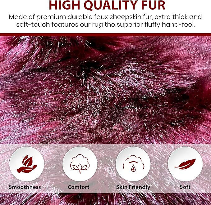 Free Shape Luxury Soft Fluffy Shag Area Rug Triple Side by Side 3'x6', 90x180cm - Vegan Fur Ultra Soft Indoor Carpet Nursery Rugs for Bedroom Home Decor, Burgundy
