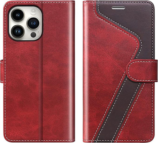 CIVICASE for iPhone 16 Pro Wallet Case,PU Leather Flip Case RFID Blocking Credit Card Holder Folio Magnetic Stand TPU Shockproof Cover Compatible with iPhone 16 Pro, Red Brown