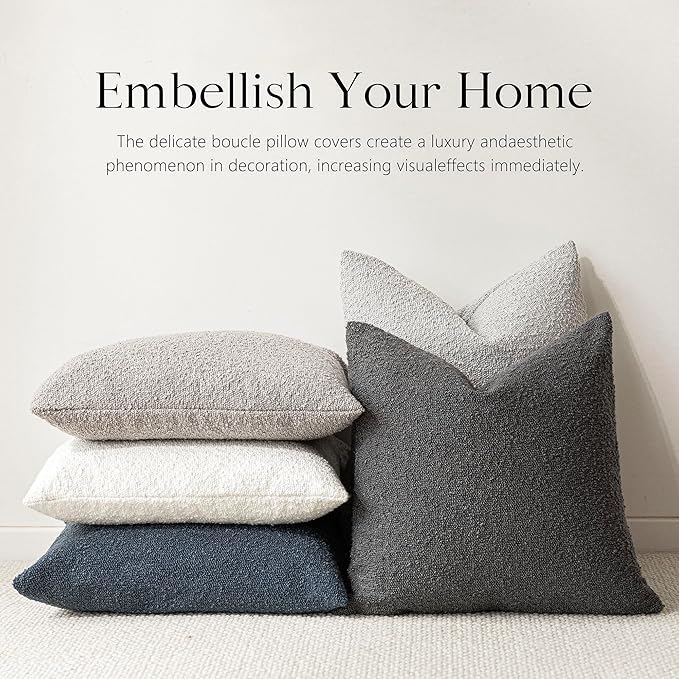 Foindtower Decorative Textured Boucle Throw Pillow Covers Accent Solid Pillow Cases Neutral Soft Cozy Couch Cushion Case for Chair Sofa Bedroom Living Room Home Decor 16x16 Inch,1PC,Dark Grey