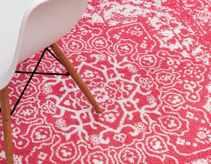 Rugs.com Arlington Collection Rug – 8 Ft Square Pink Medium-Pile Rug Perfect for Living Rooms, Kitchens, Entryways