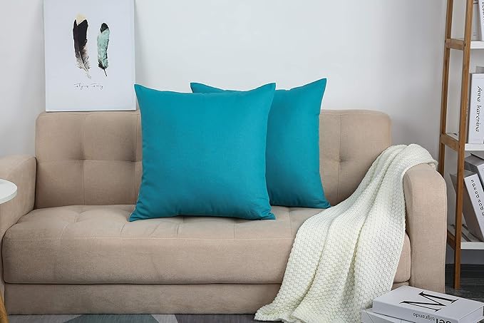 TangDepot Handmade Decorative Solid 100% Cotton Canvas Throw Pillow Covers/Pillow Shams, (18"x18", Blue Ashes)