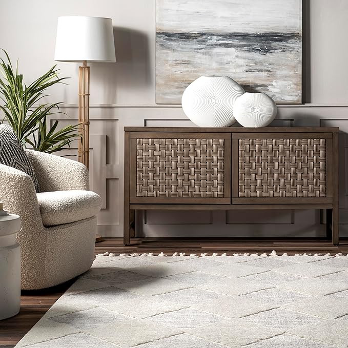 Nuloom Marissa Off-White/Grey, 8'10" x 12', Diamond, Tassel, Soft and Cozy, High Traffic, Stain Resistant, Easy Clean, Durable Area Rug for Bedroom, Living Room, Dining Space, Den, Foyer, Entryway