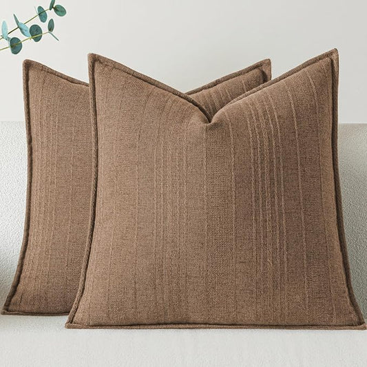 a moment Linen Pillow Covers Set of 2,Boho Farmhouse Throw Pillowcases Neutral Textured Decorative Covers for Couch Sofa,Soft Linen Blend Accent Case Cushion Living Room Home Decor 18"x18"Hazel