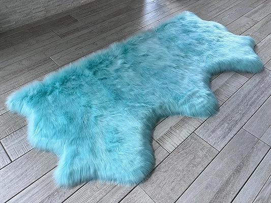 Free Shape Luxury Soft Fluffy Shag Area Rug Triple Side by Side 3'x6', 90x180cm - Vegan Fur Ultra Soft Indoor Carpet Nursery Rugs for Bedroom Home Decor, Blue