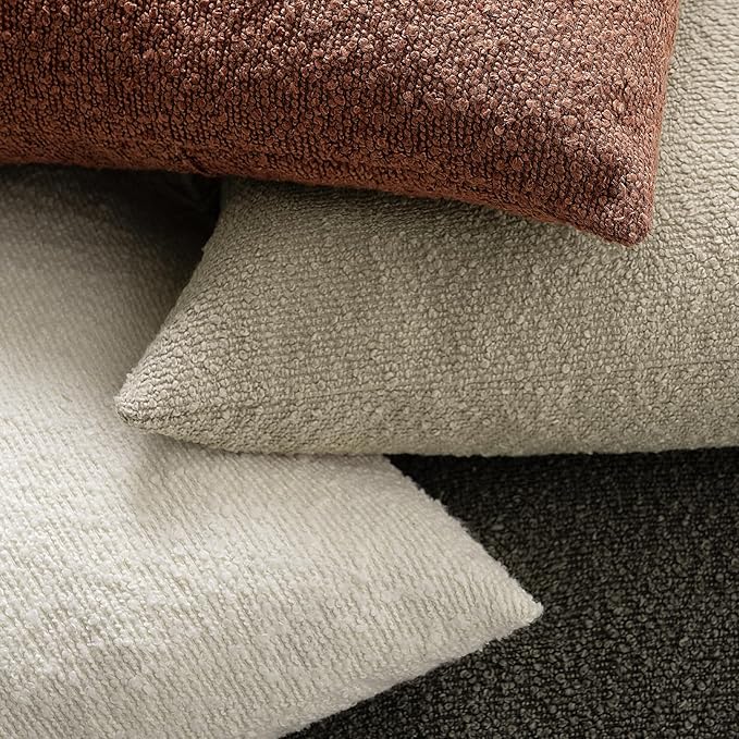 Throw Pillow Covers 22 x 22 Inch Set of 2, Beige Decorative Accent Solid Boucle Textured Pillow Cover, Cozy Neutral Cushion Pillow Cases for Living Room, Sofa, Chair, Bedroom, Home Decor