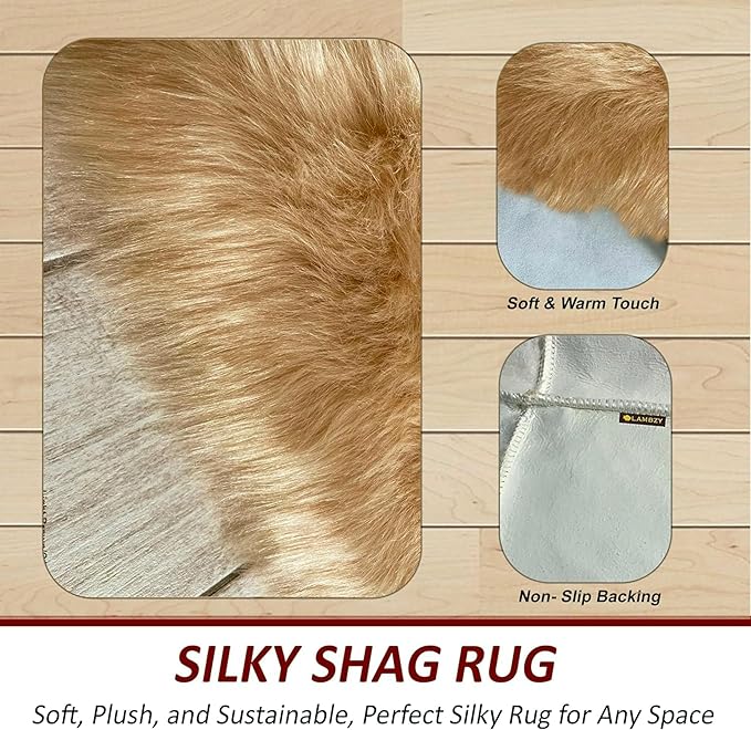 Free Shape Luxury Soft Fluffy Shag Area Rug Double 2'x6', 60x180cm - Vegan Fur Ultra Soft Indoor Carpet Nursery Rugs for Bedroom Home Decor, Camel