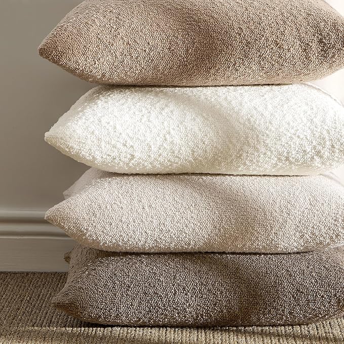 ANRODUO Pack of 2 Textured Boucle Throw Pillow Covers Soft Camel Decorative Accent Solid Pillow Cases Cozy Modern Couch Cushion Case for Chair Sofa Bedroom Living Room Home Decor, 18 x 18 Inch