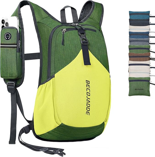 BECOJADDE 20L Small Hiking Backpack for Men Women Foldable Packable Back Pack Ultralight Hiking Daypack for Travel Camping Outdoor, Olive Green Yellow