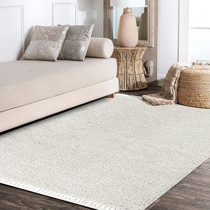 JONATHAN Y Mercer Shag Plush Tassel White Indoor Area Rug, 4x6, Contemporary, Modern, Easy-Cleaning for Living Room, Bedroom, Kitchen, Pet Friendly, Non-Shedding (MCR100A-4)
