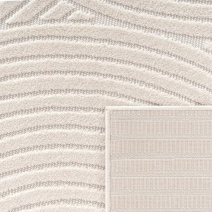 Paco Home Modern Area Rug with Raised Curved Line Pattern – Minimalist Design in Cream, Size: 5'3" x 7'7"
