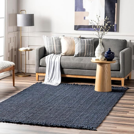 Nuloom Daniela Navy, 7'6" x 9'6", Handmade, Jute, Tassel, Soft and Textured, High Traffic, Stain Resistant, Easy Clean, Durable Area Rug for Bedroom, Living Room, Dining Space, Foyer, Entryway