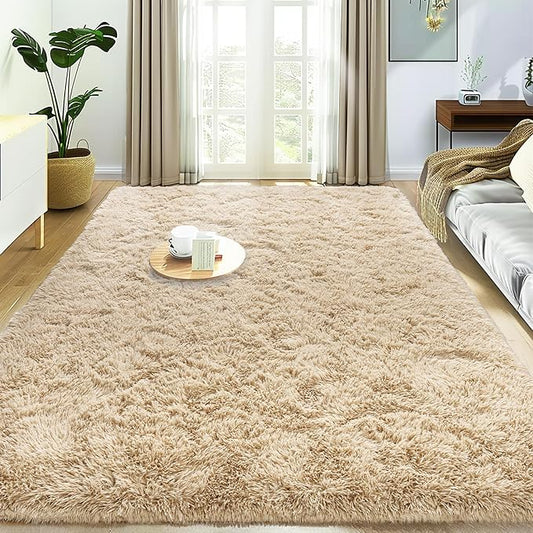Super Fluffy Rug for Bedroom, 4x6 Shag Fuzzy Area Rug for Living Room Bedroom, Plush Soft Carpet for Girls Boys Kids, Non Slip Throw Rugs for Dorm, Modern Home Decor Aesthetic, Camel