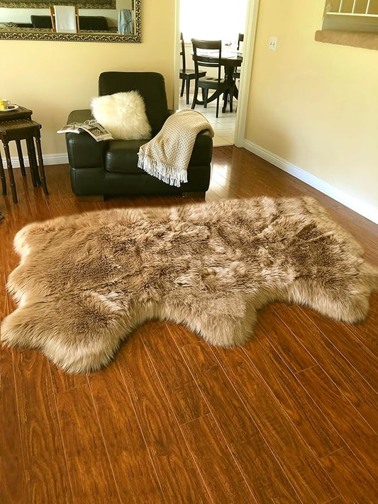 Free Shape Luxury Soft Fluffy Shag Area Rug Triple Side by Side 3'x6', 90x180cm - Vegan Fur Ultra Soft Indoor Carpet Nursery Rugs for Bedroom Home Decor, Camel