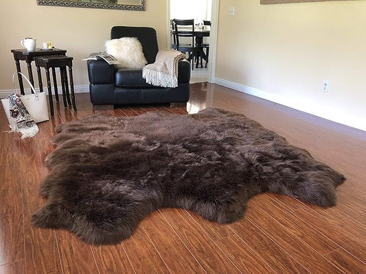 Free Shape Luxury Soft Fluffy Shag Area Rug Sexto 6 Pelts 6'x6',180x180 cm - Vegan Fur Ultra Soft Indoor Carpet Nursery Rugs for Bedroom Home Decor, Brown