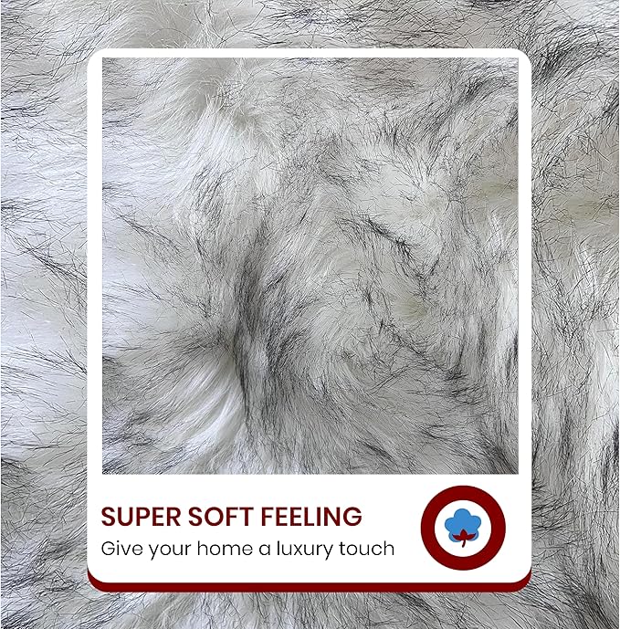 LAMBZY Faux Sheepskin Super Soft Hypoallergenic Silky Shag Rug for Living Room, Kids Room, Sofa (Double Side by Side 3'x4, White/Black Tips)