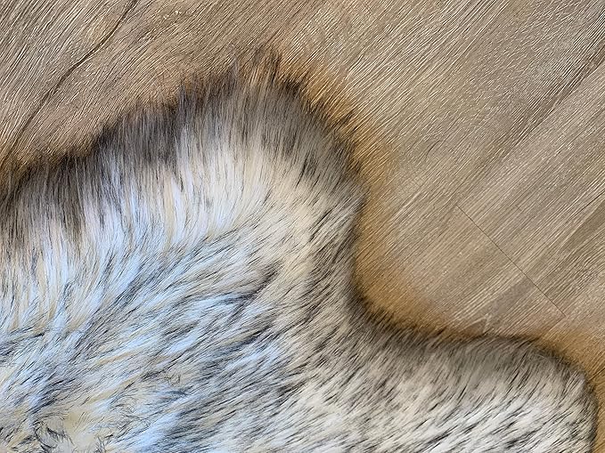 LAMBZY Faux Sheepskin Super Soft Hypoallergenic Silky Shag Rug for Living Room, Kids Room, Sofa (Duo Decto 12 Pelts 6'x12', White/Black Tips)