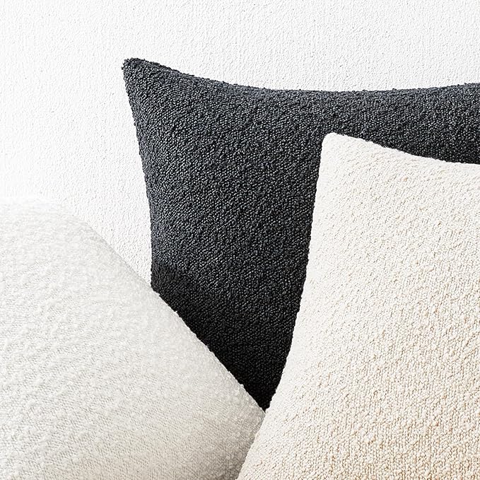 Mixhug Decorative Boucle Throw Pillow Covers, Black, 20 x 20 Inches, Pack of 2 - Textured Boho Pillow Covers for Couch and Bed
