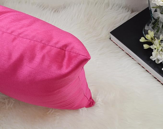 Aiking Home 26x26 Inches Faux Silk Square European Shams, Zipper Closure, Hot Pink (Set of 2)