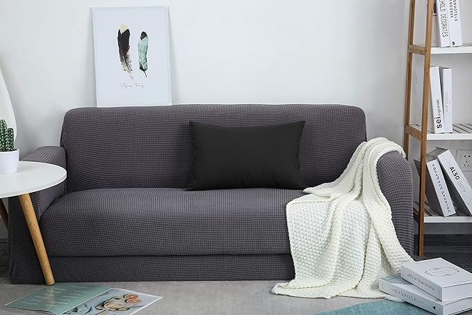 TangDepot Handmade Decorative Solid 100% Cotton Canvas Throw Pillow Covers/Pillow Shams, (12"x18", Charcoal Gray)