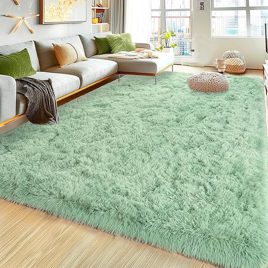 Ultra Fluffy Area Rugs for Living Room Bedroom, 6x9 Fuzzy Large Living Room Rugs, Thick Shag Rug for Dorm, Soft Non Slip Kids Girls Boys Rug for Home Decor Aesthetic, Sage Green