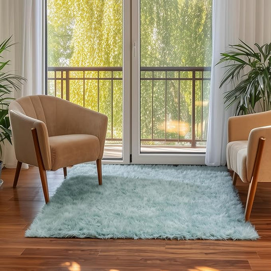 Super Area Rugs Ultra Soft & Fluffy Faux Sheepskin Rug, Teal 3 x 5 Feet Carpet for Bedroom Living Room