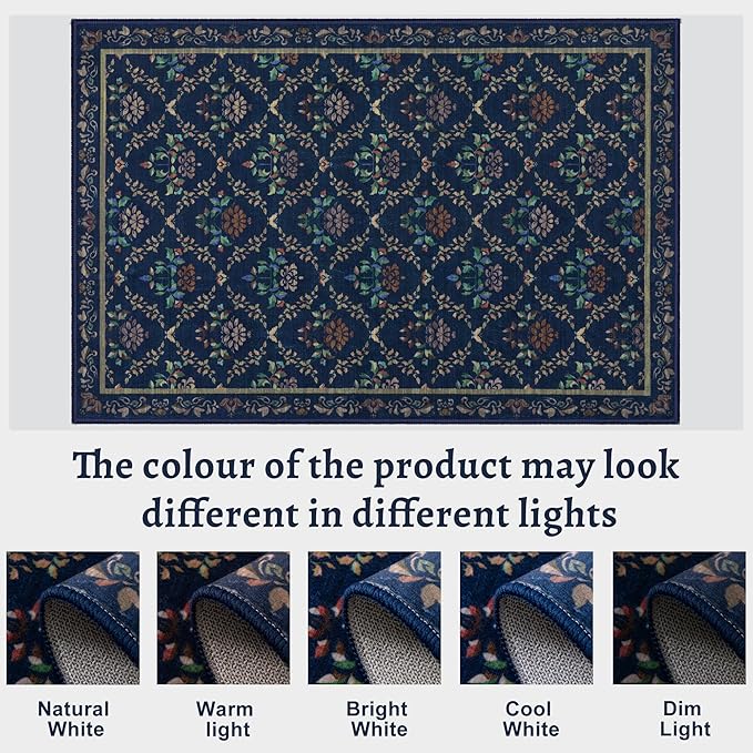 Tangsoo 2x6 Washable Runner Rug for Hallways, Non Slip Blue Floral Carpet Runner, Soft Low Pile Floor Carpet Runner for Kitchen, Laundry, Bedroom, Bathroom, Living Room Home Decor
