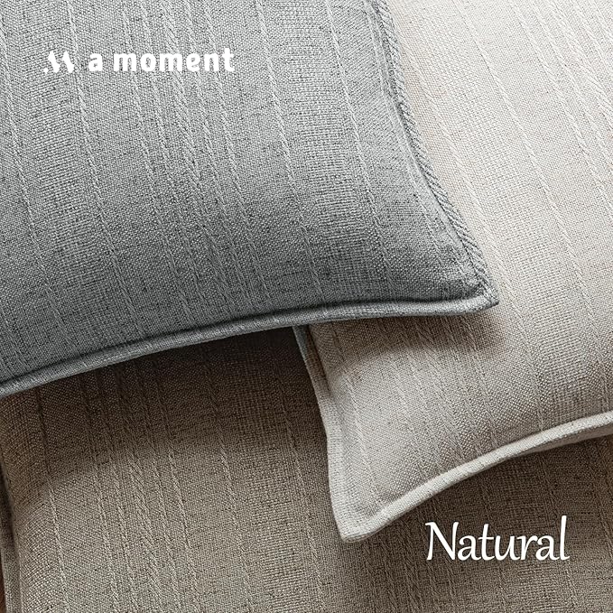 a moment Linen Pillow Covers Set of 2,Boho Farmhouse Throw Pillowcases Neutral Textured Decorative Covers for Couch Sofa,Soft Linen Blend Accent Case Cushion Living Room Home Decor 18"x18"Sky Gray