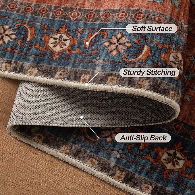 Tangsoo Oriental Washable Entryway Rugs Terracotta 2x3 Non Slip Small Area Rug, Vintage Indoor Front Door Rug, Print Door Mat Indoor Entrance Soft Low Pile Throw Rug for Entry Kitchen Bedroom