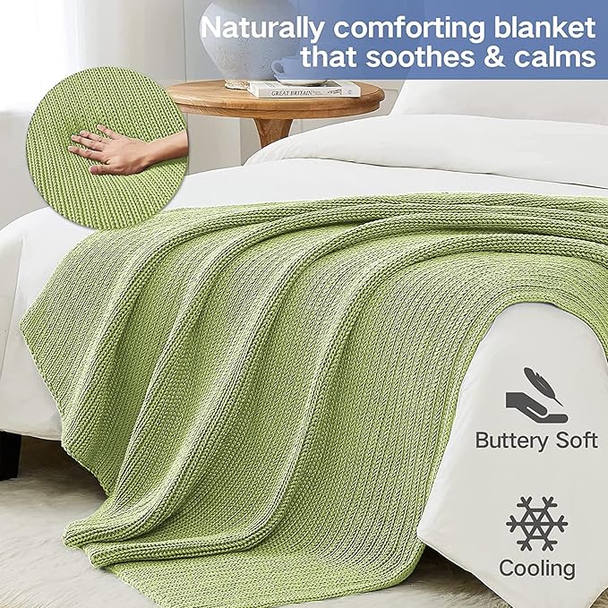 Guohaoi Knitted Weighted Blanket for Adults (Light Green 48"x72" 10lbs) No Beads Cooling Throw Blanket for Hot Sleepers, Home Decor Breathable Chunky Knit Heavy Blanket Use on Full Size Bed