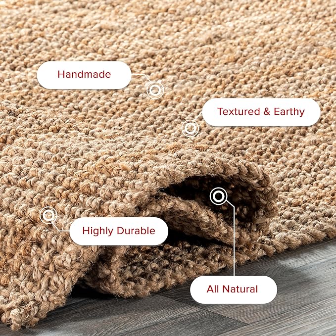Nuloom Ashli Hand Woven, Natural, 9'6" x 13'6", Farmhouse, Jute, Soft and Textured, High Traffic, Stain Resistant, Easy Clean, Durable Area Rug for Bedroom, Living Room, Dining, Den, Foyer, Entryway