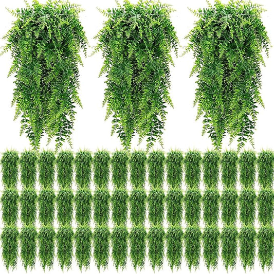 Geosar 80 Pcs Artificial Hanging Plants 32 Inch Hanging Boston Ferns Plastic Fake Plants for Wall Room Garden Wedding Garland Indoor Outdoor Decoration, No Basket
