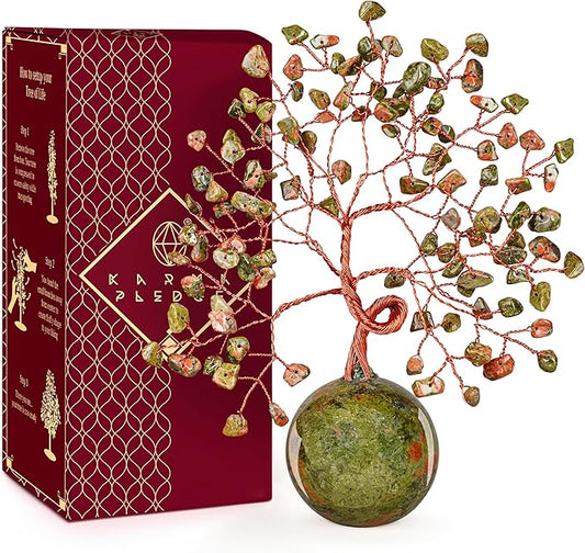Crystal Tree of Life Home and Office Decor Gifts for Women, Unakite Chakra Healing Stones Feng Shui Bonsai Tree for Positive Energy, Money, Good Luck, Christmas Decor, Birthday Gifts for Mom