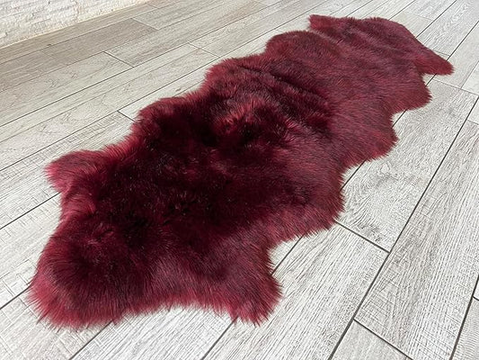 Free Shape Luxury Soft Fluffy Shag Area Rug Double 2'x6', 60x180cm - Vegan Fur Ultra Soft Indoor Carpet Nursery Rugs for Bedroom Home Decor, Burgundy