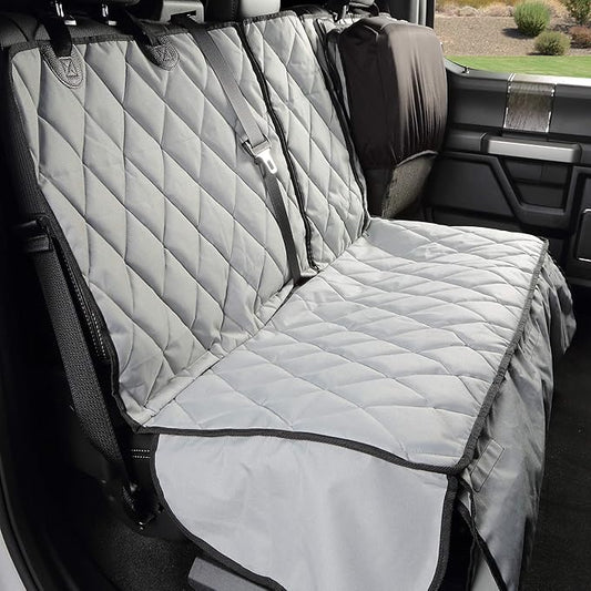 4Knines Bench Seat Covers for Trucks with Dog Hammock - Rear Seat Protector for Dogs Fits Full Size Crew Cab with Split Bench Seats - Waterproof, Heavy-Duty Dog Seat Cover (Driver Side, Grey)
