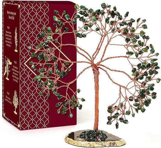 KARMAPLEDGE Crystal Tree Home and Office Decoration, Green Aventurine Healing Stones Handmade Crystal Decor Tree of Life for Positive Energy, Good Luck, Money and Spiritual Gifts for Women