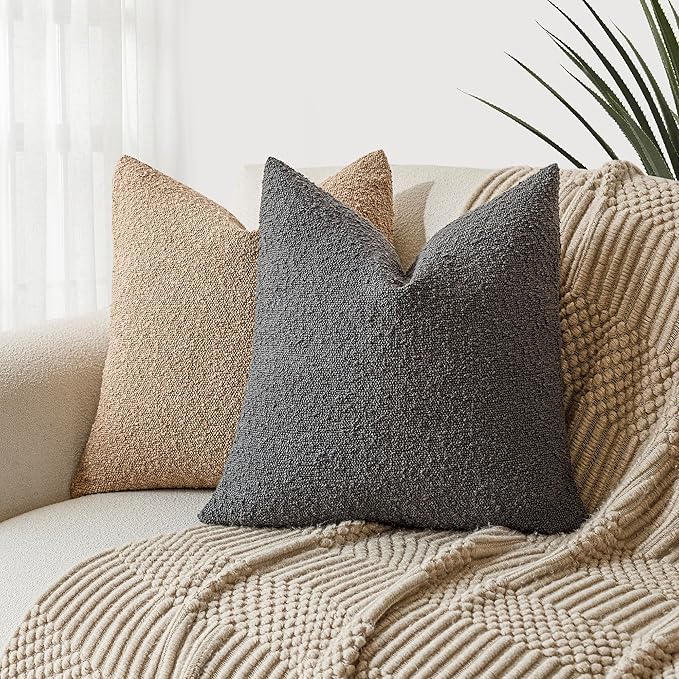 Foindtower Textured Boucle Throw Pillow Covers Accent Solid Pillow Cases Cozy Soft Decorative Couch Cushion Case for Chair Sofa Bedroom Living Room Home Decor, 18 x 18 Inch,Dark Grey