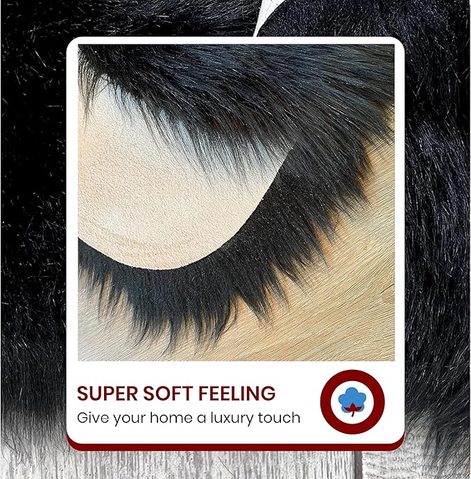 LAMBZY Faux Sheepskin Super Soft Hypoallergenic Silky Shag Rug for Living Room, Kids Room, Sofa (Decto 10 Pelts 6'x10', Black)